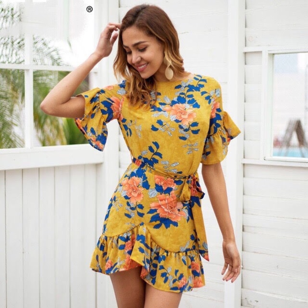 Ruffle floral mini dress